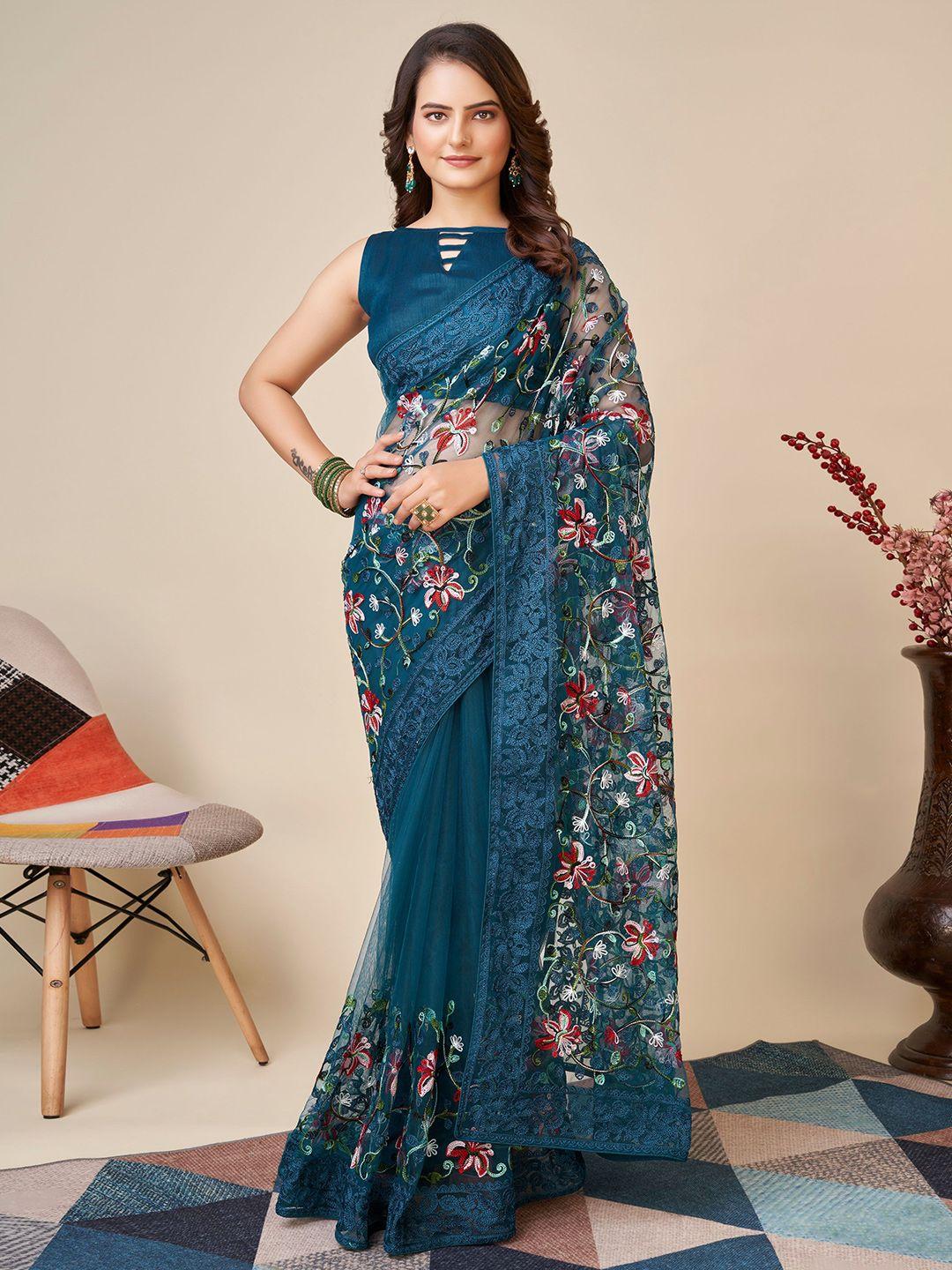 vairagee floral embroidered net saree