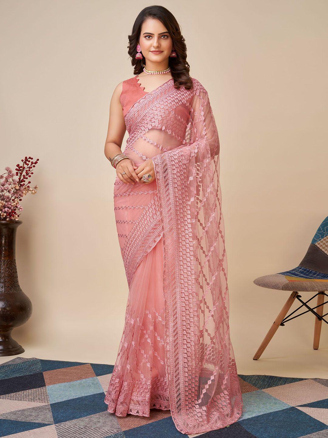 vairagee ethnic motifs embroidered net saree