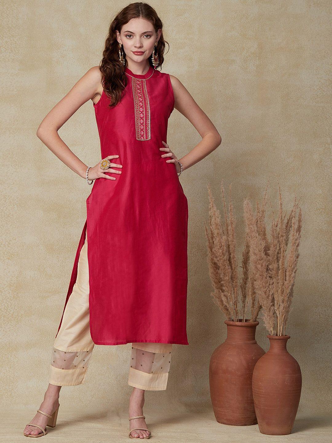 fashor floral embroidered cotton silk straight kurta