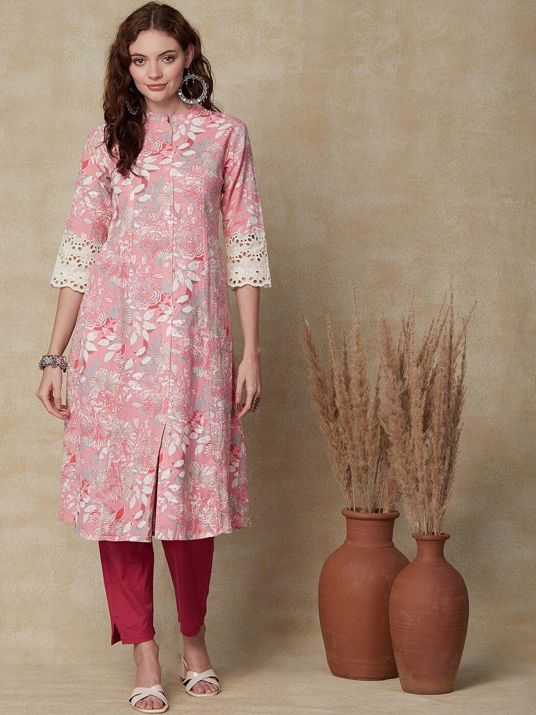 fashor floral printed mandarin collar a-line kurta