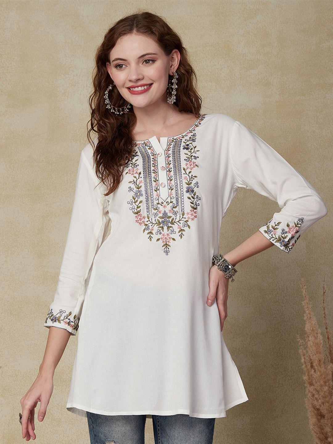 fashor floral embroidered straight kurti