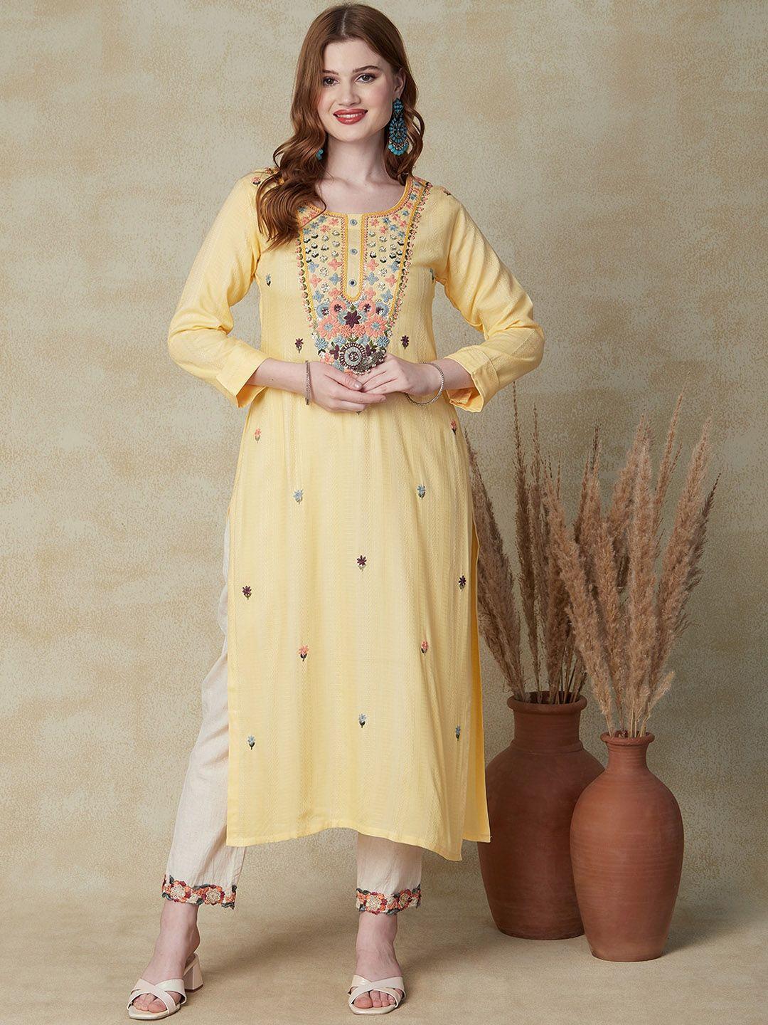 fashor floral embroidered straight kurta