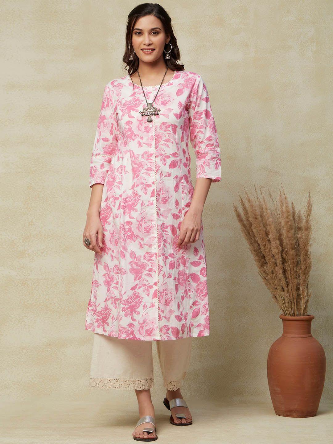 fashor floral printed pure cotton a-line kurta