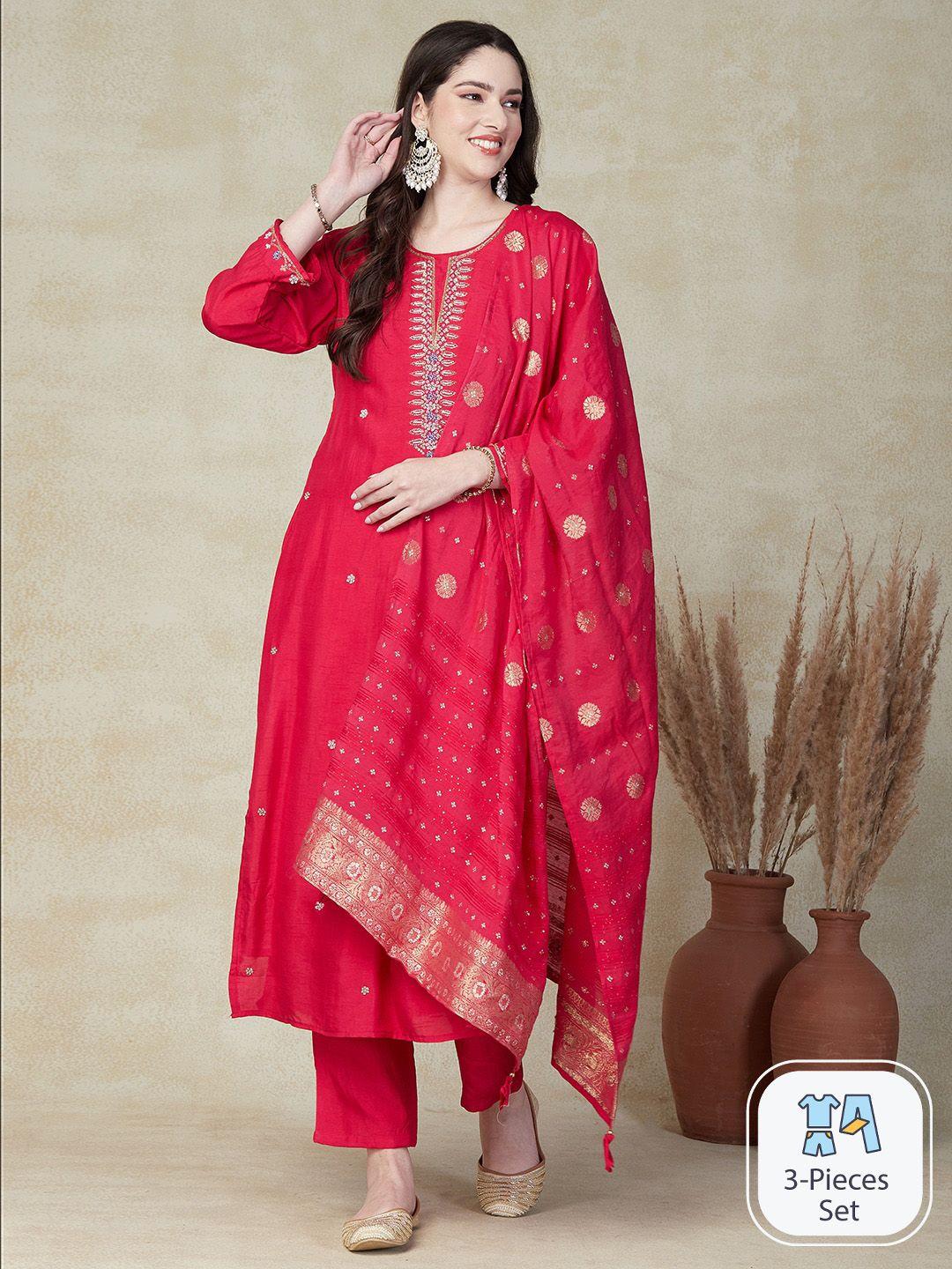 fashor ethnic motifs thread work kurta with trousers & with dupatta