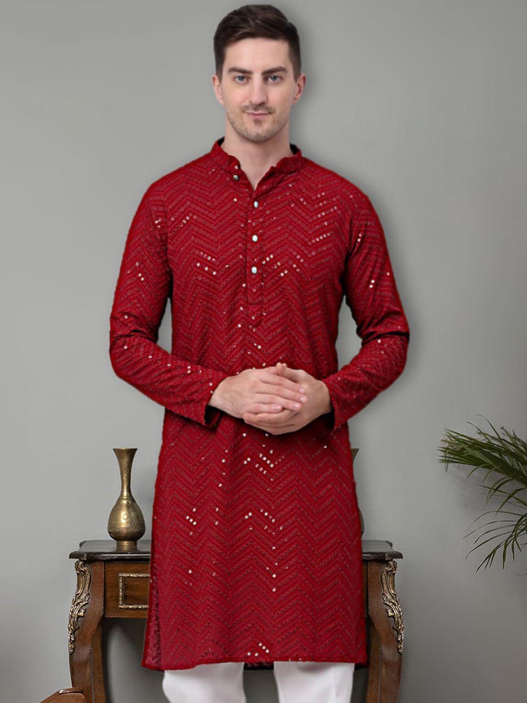 jompers geometric embellished sequinned cotton straight kurta