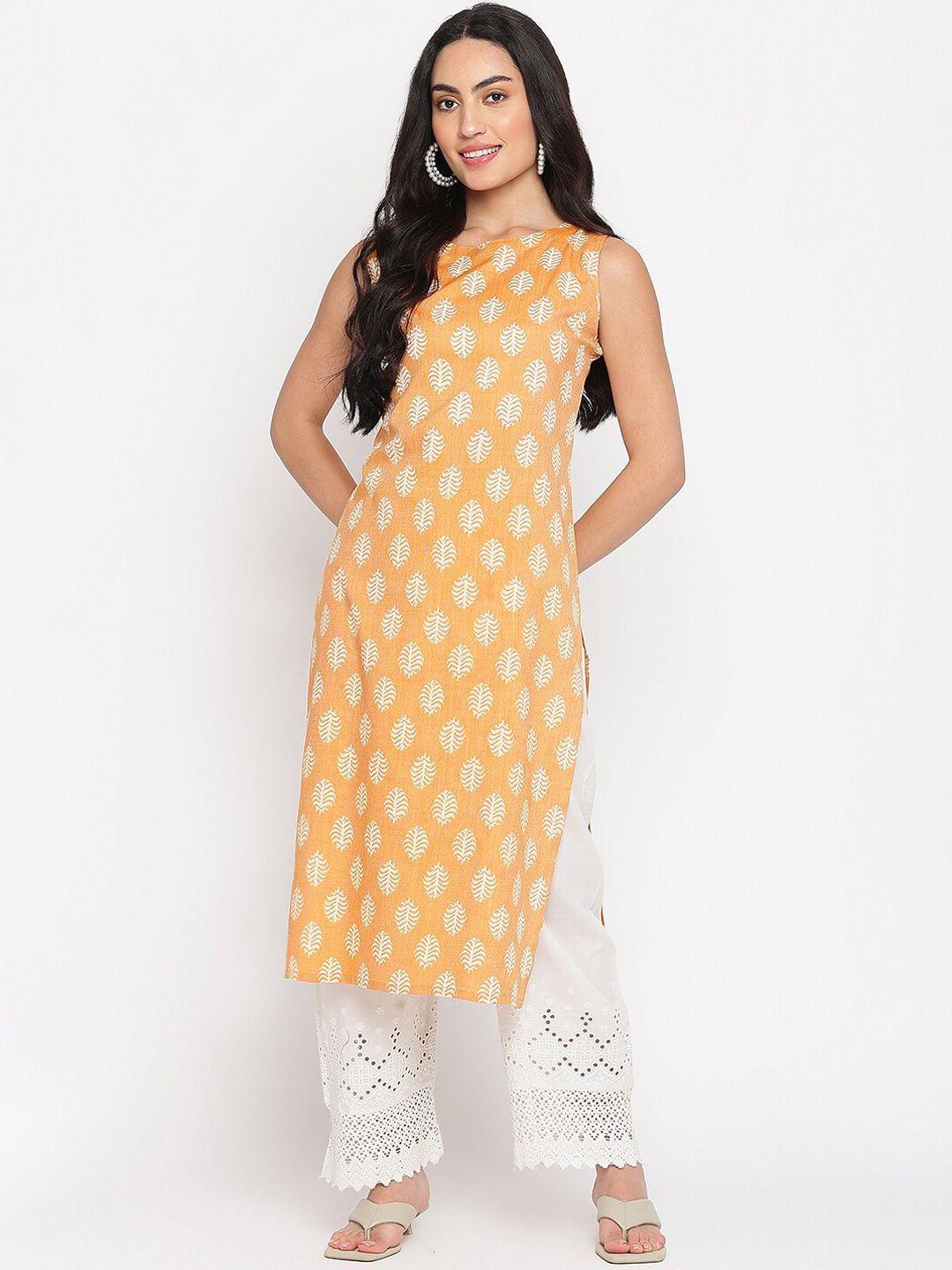 napra ethnic motifs printed round neck cotton regular kurta