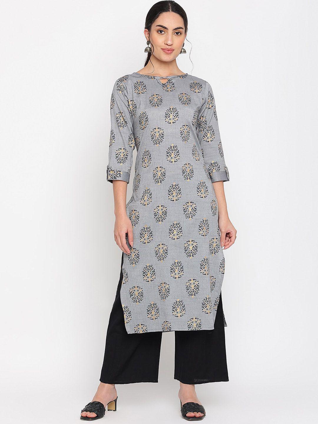 napra floral printed keyhole  neck cotton regular kurta