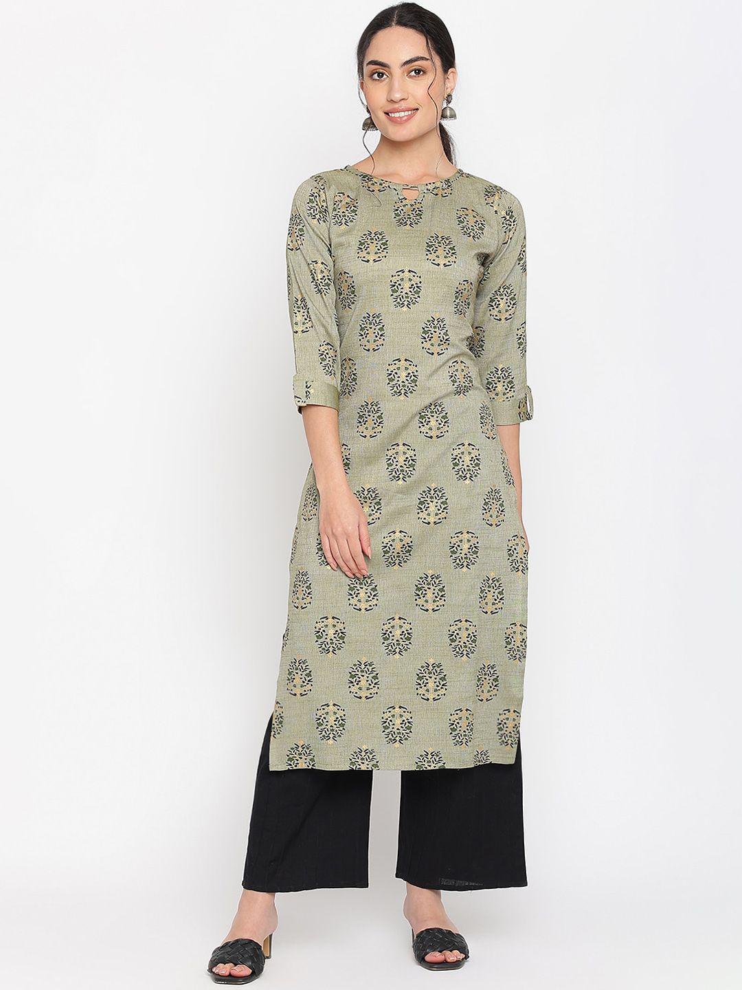 napra ethnic motifs printed keyhole neck cotton kurta