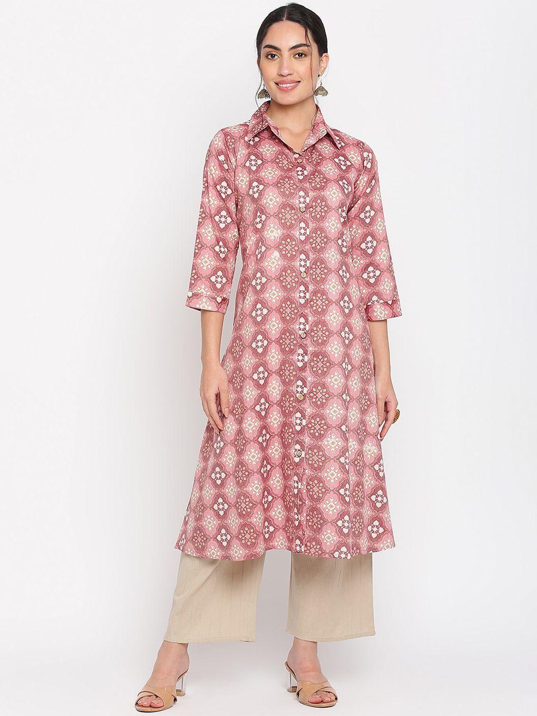 napra ethnic motifs printed shirt collar cotton kurta