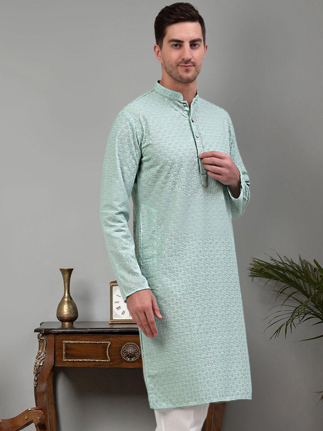 jompers floral embroidered mandarin collar pure cotton straight kurta