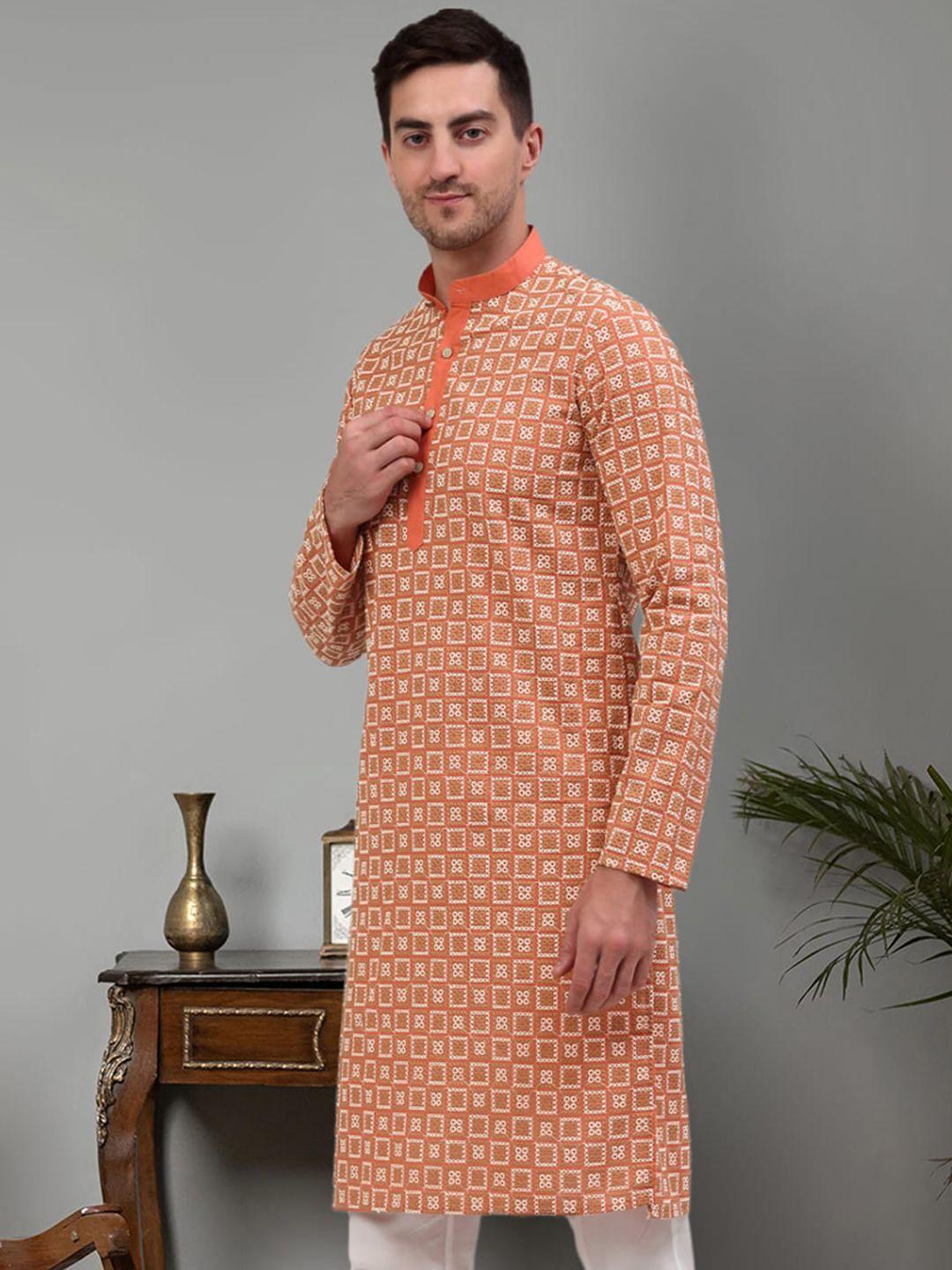 jompers ethnic motifs embroidered mandarin collar pure cotton straight kurta