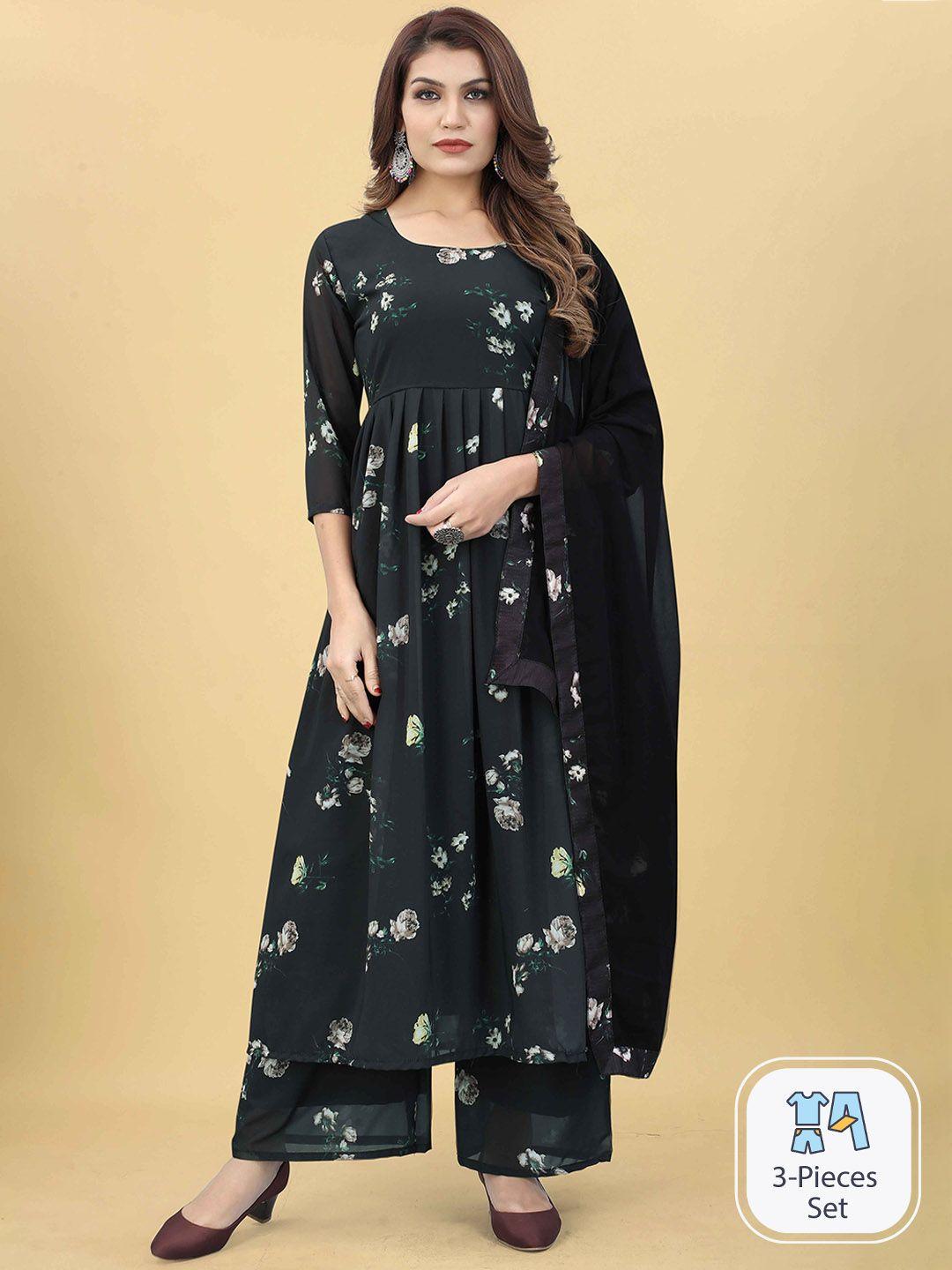 worivoc floral printed regular georgette kurta with palazzos & dupatta