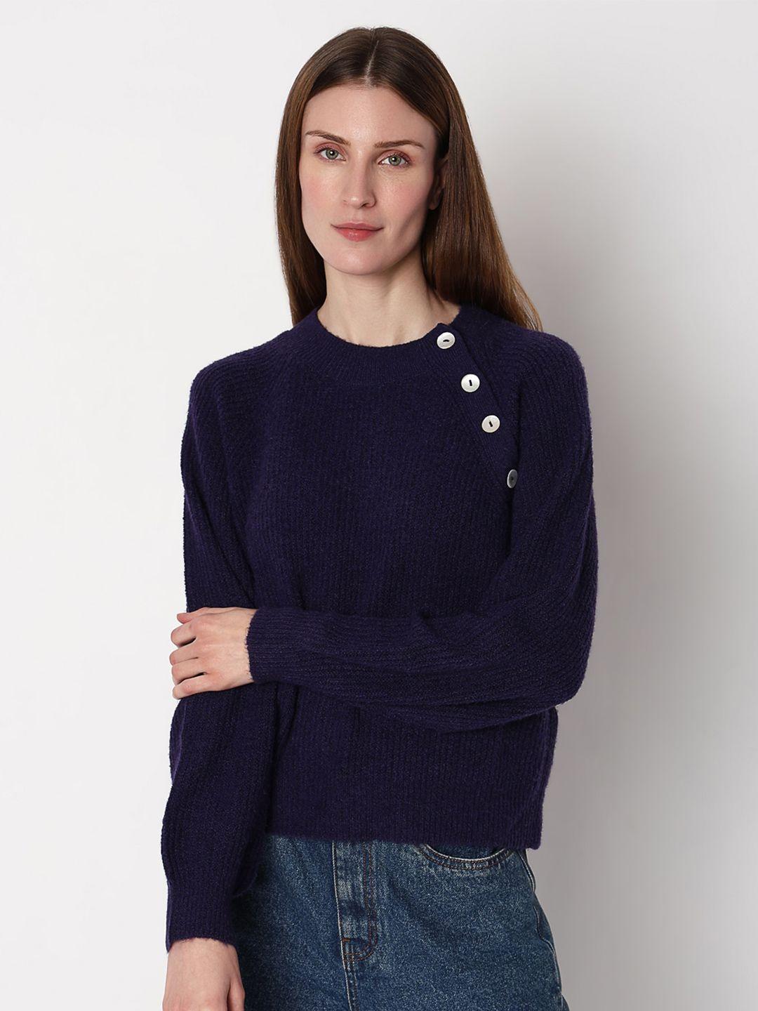 vero moda round neck button detail ribbed pullover