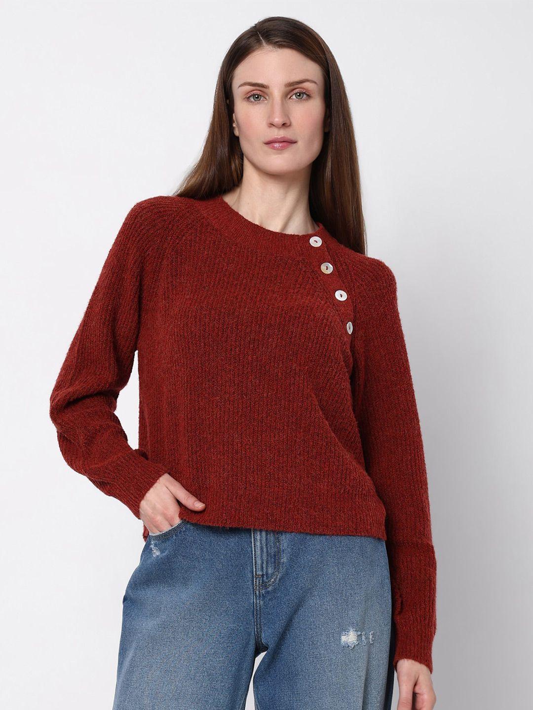 vero moda round neck button detail ribbed pullover