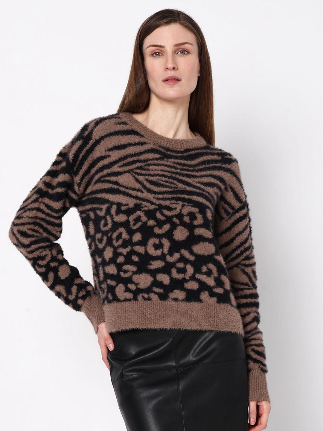 vero moda animal printed round neck acrylic pullover