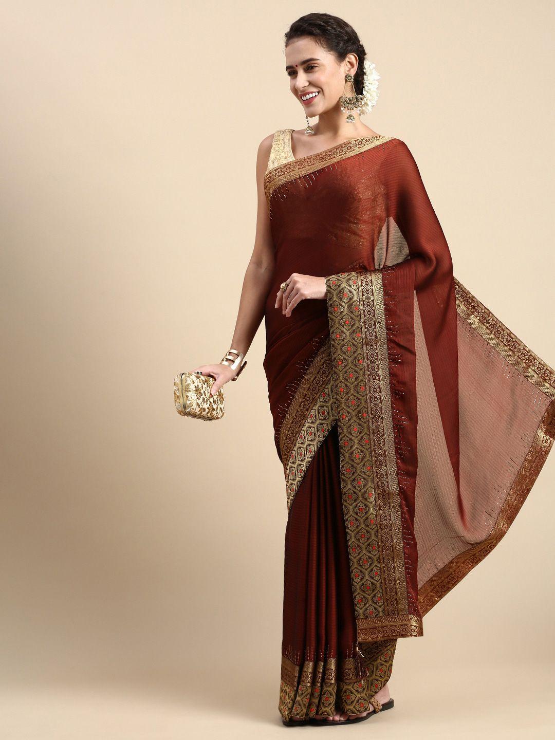 mitera striped beads and stones saree