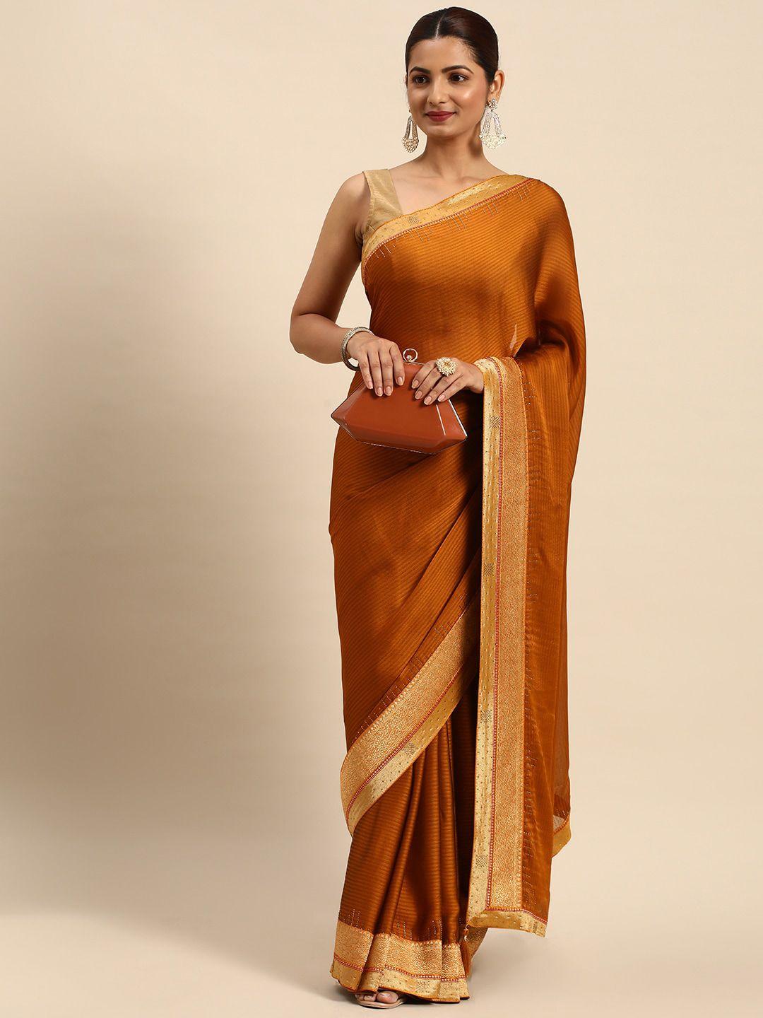 mitera striped beads & stones satin saree