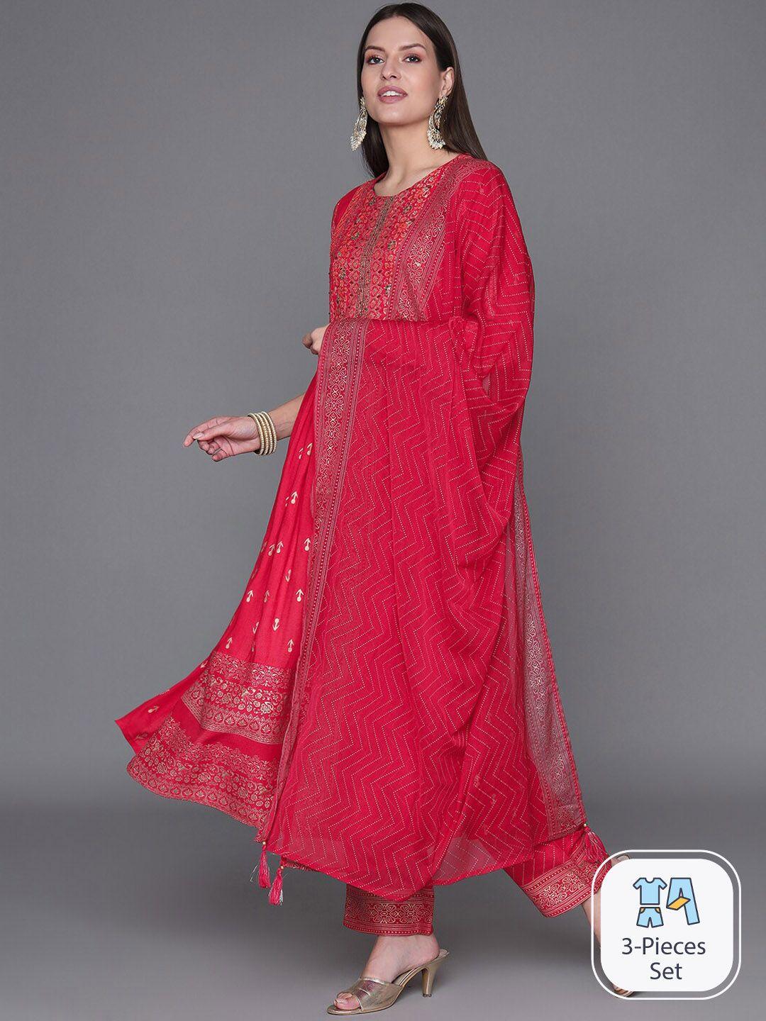 heeposh ethnic motifs printed regular kurta with trousers & with dupatta