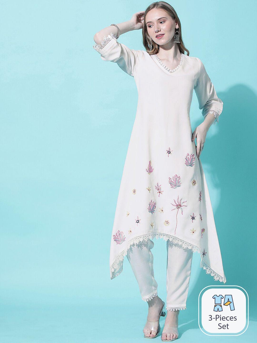 heeposh floral embroidered kurta & trousers with dupatta