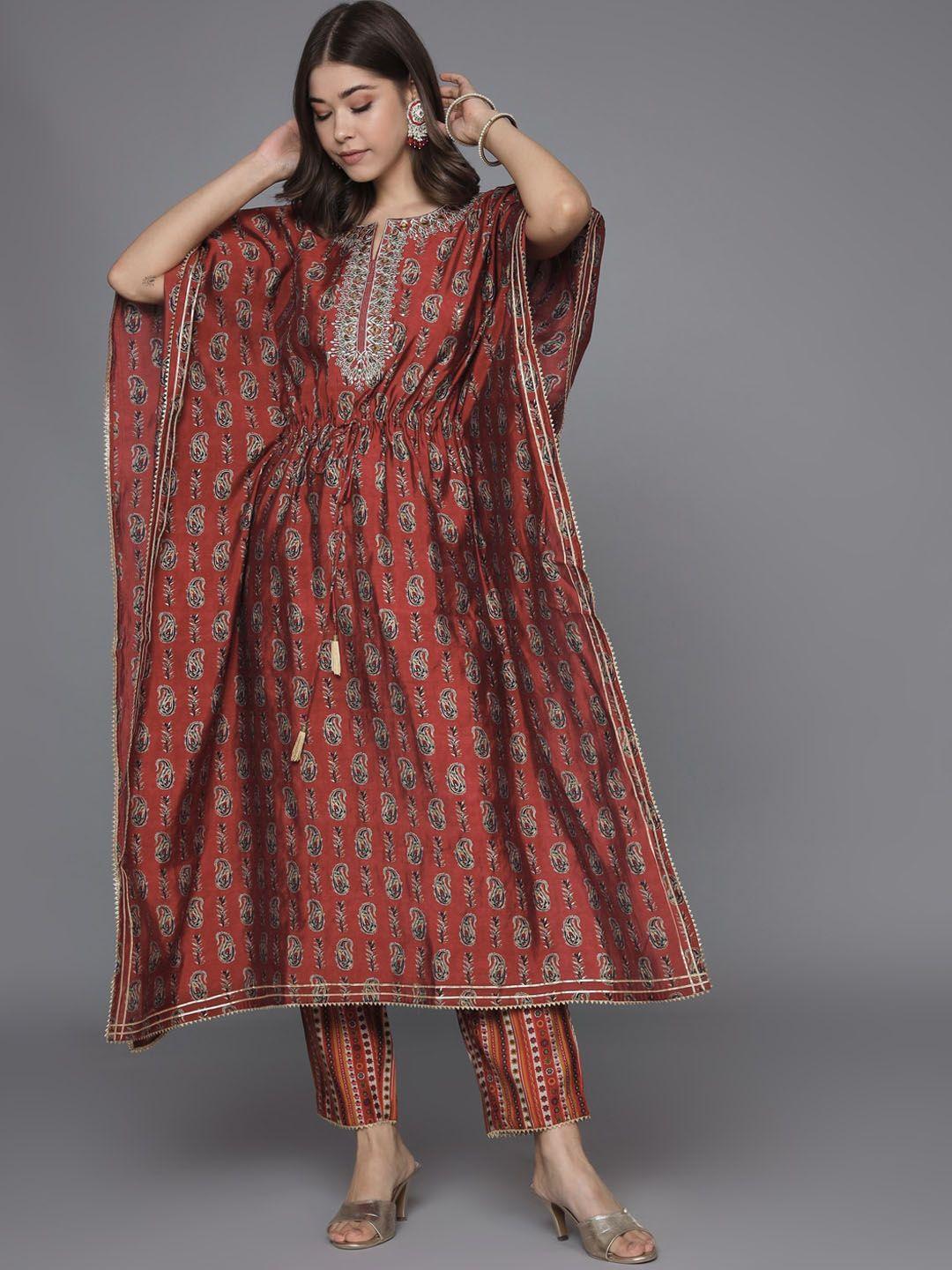 heeposh paisley printed kaftan kurta with trousers