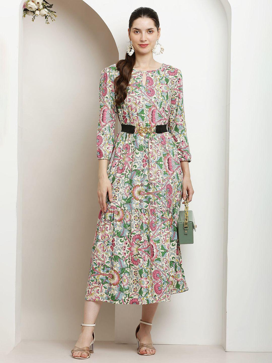 sqew floral printed fit & flare midi dress