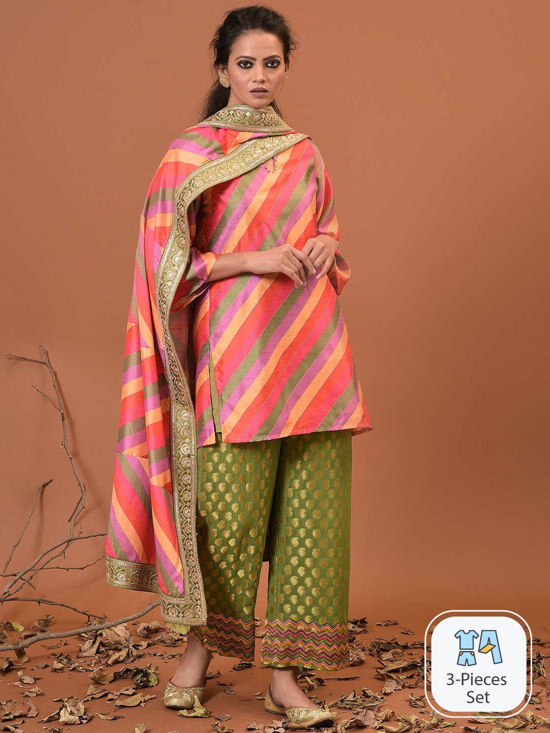 nuhh striped kurta & palazzos with dupatta