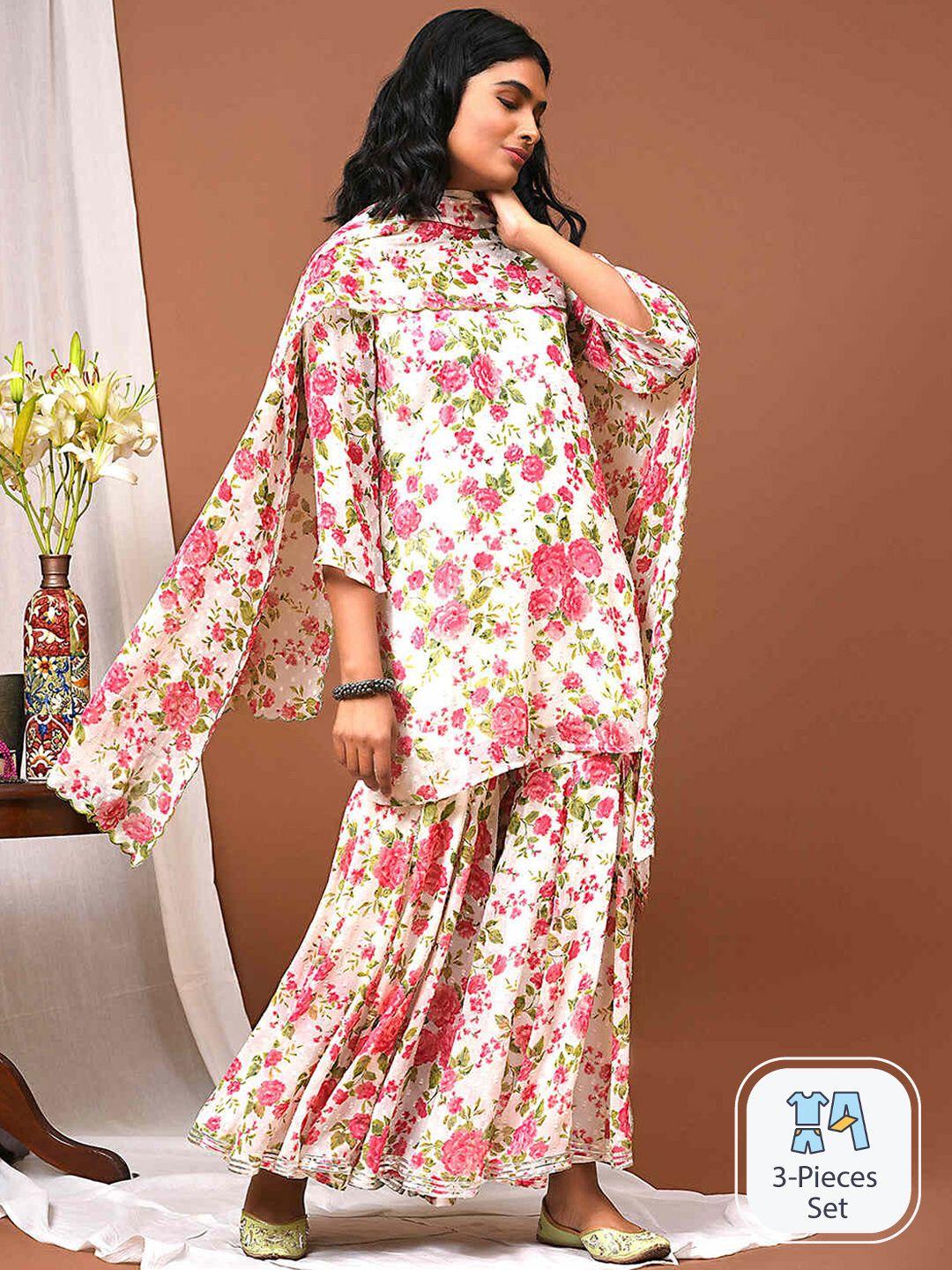 nuhh floral printed regular kurta with palazzos & dupatta