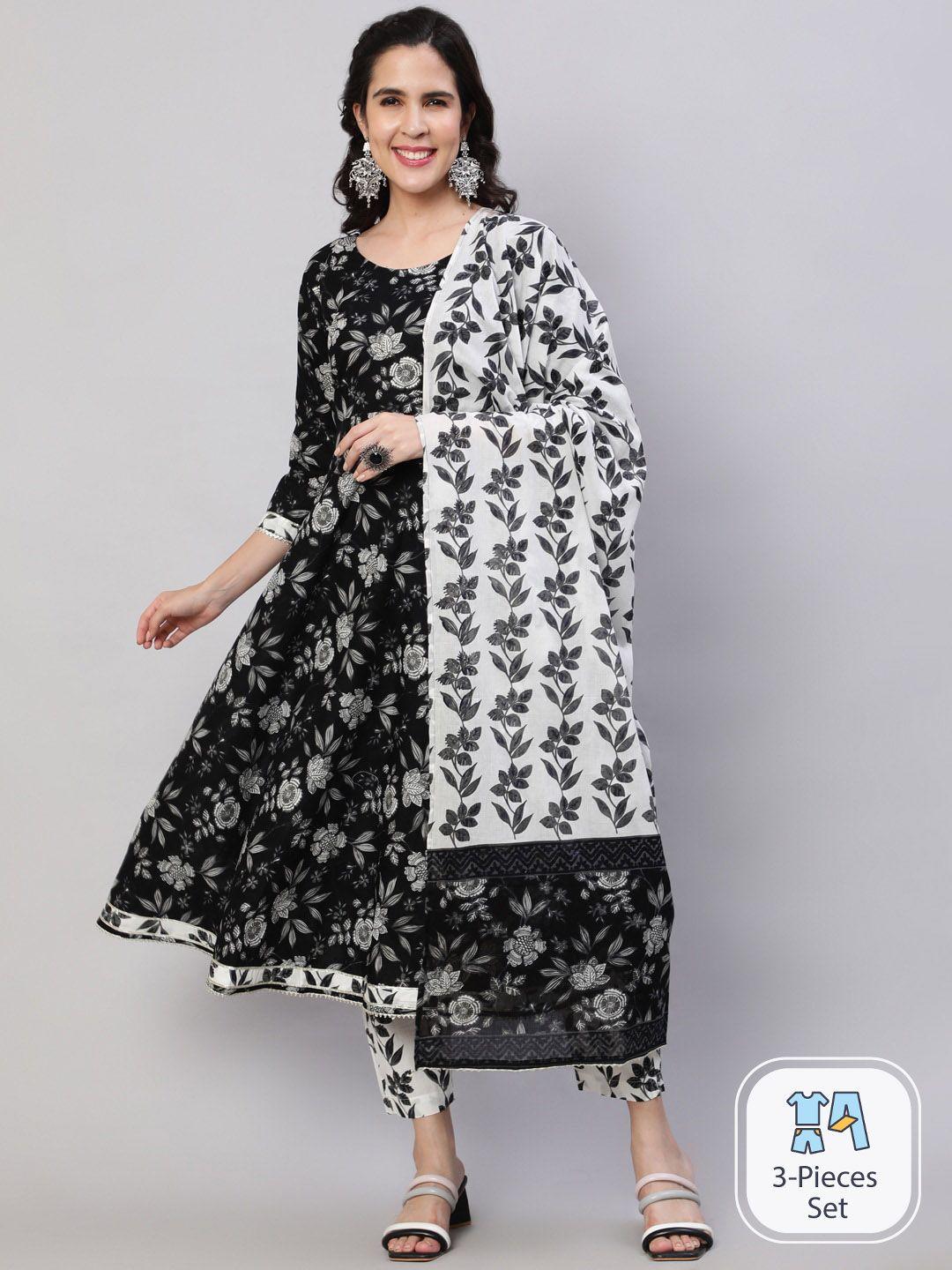 saabhi floral printed pure cotton anarkali kurta with palazzos & dupatta