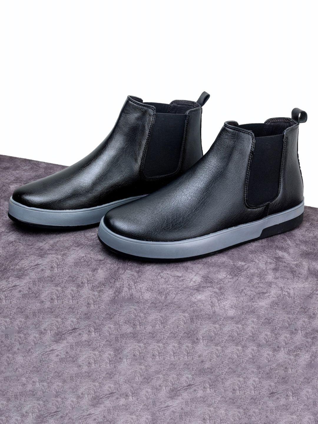 shozania men mid top leather chelsea boots