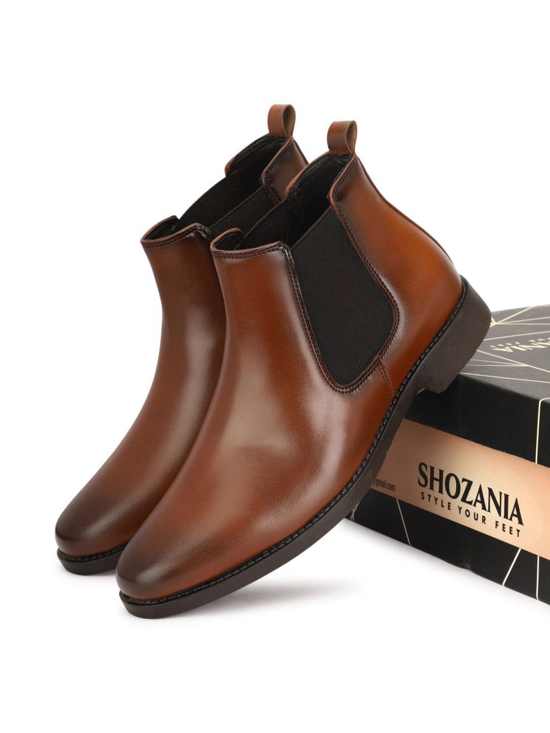 shozania men leather mid-top chelsea boots