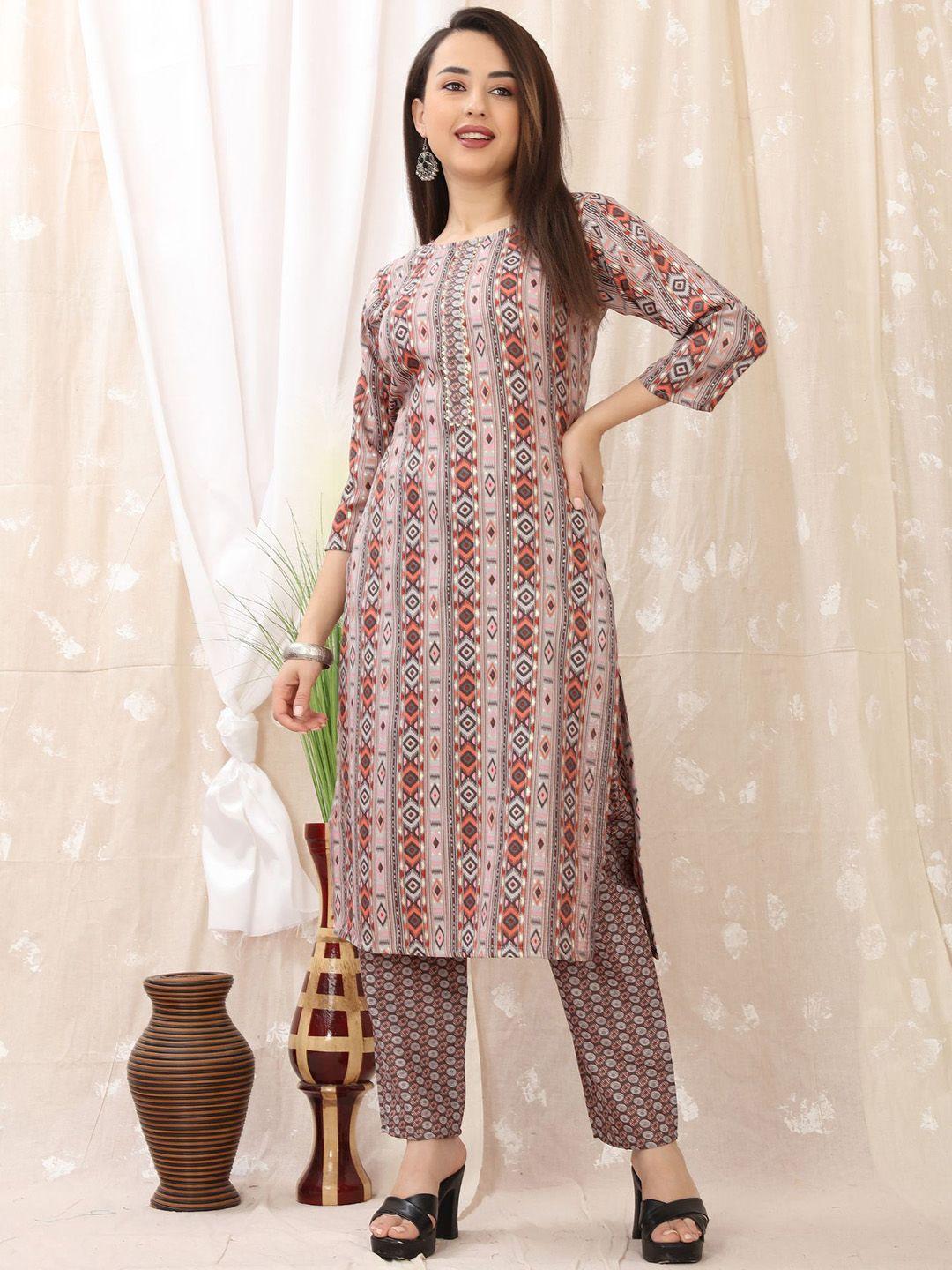 premroop- the style you love geometric printed kurta with trousers