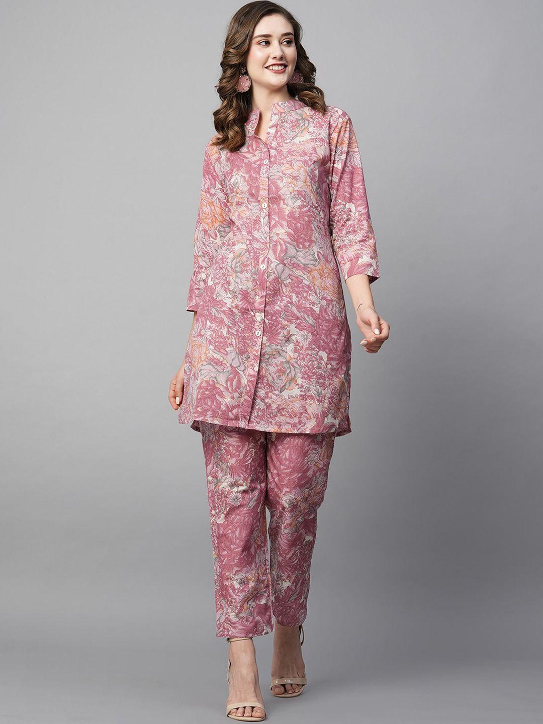 kiana floral printed mandarin collar shirt with printed trousers