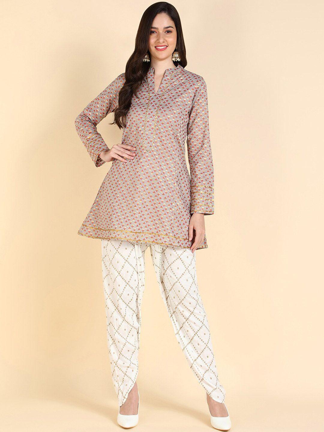 here&now ethnic motifs printed regular gotta patti pure cotton kurta with dhoti pants