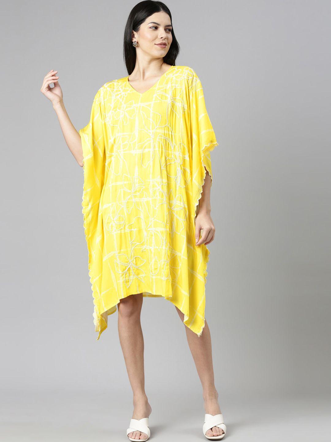 zolo label floral embroidered extended sleeves kaftan dress