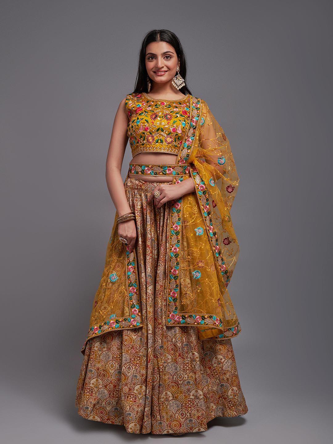 kalini embroidered semi-stitched lehenga & unstitched blouse with dupatta