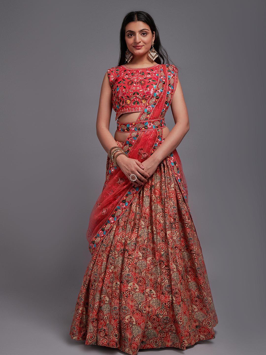 kalini embroidered semi-stitched lehenga & unstitched blouse with dupatta