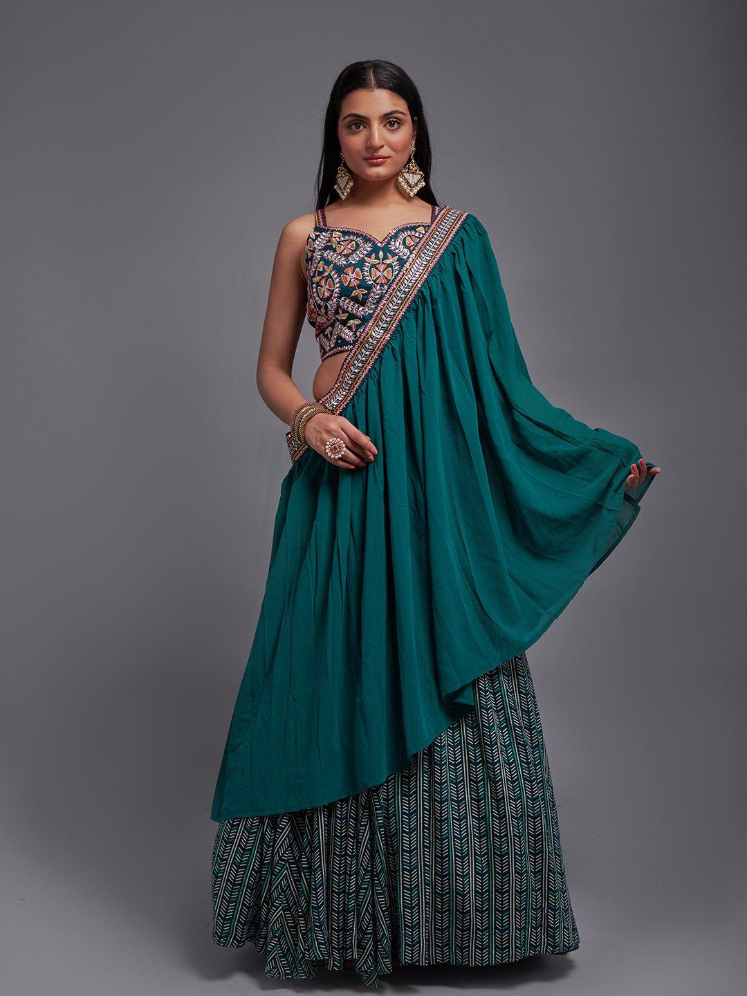 kalini embroidered semi-stitched lehenga & unstitched blouse with dupatta