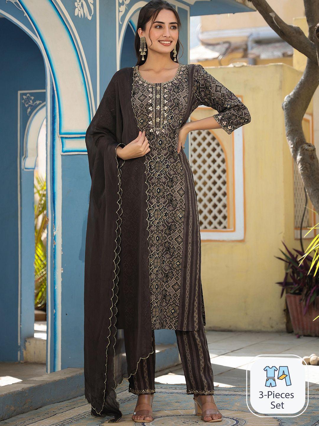 rangeelo ethnic motifs printed chanderi cotton kurta with trousers & dupatta