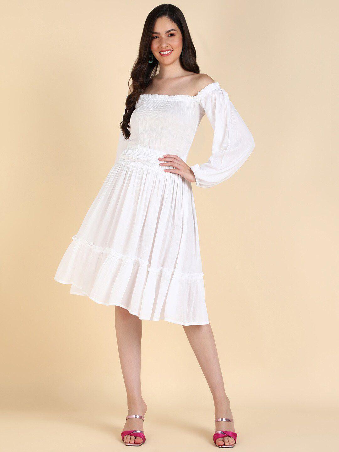 mast & harbour off shoulder puff sleeve fit & flare dress