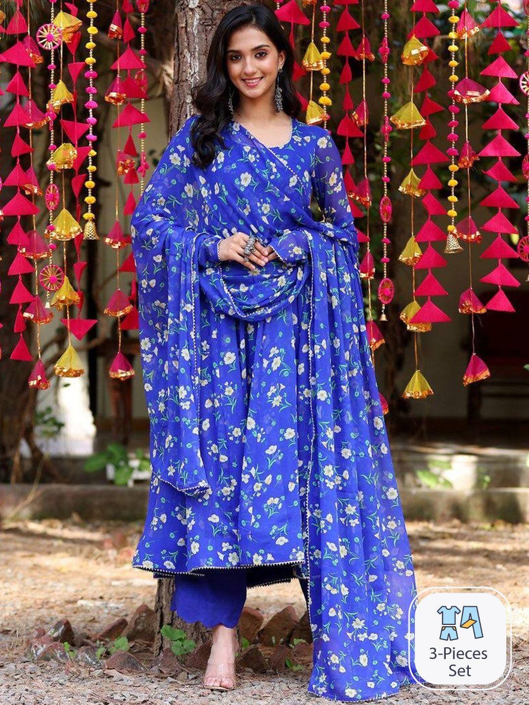 kalini floral printed anarkali kurta & trousers with dupatta