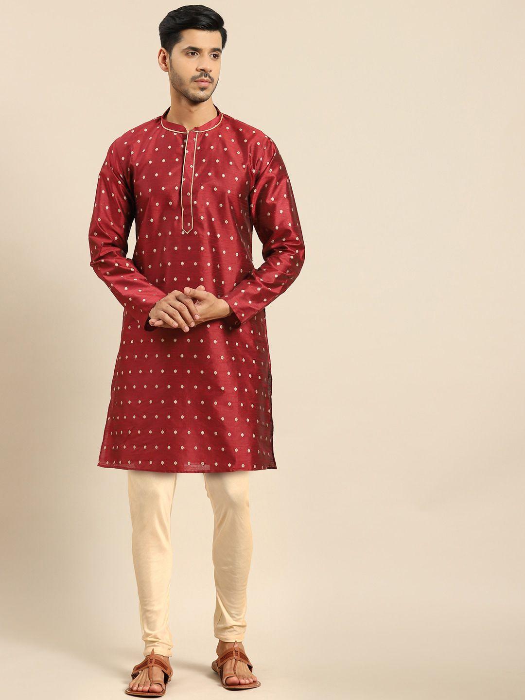 anouk ethnic motifs woven design mandarin collar long sleeves jacquard kurta