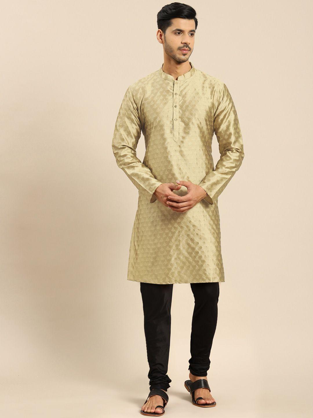 anouk ethnic motifs embroidered mandarin collar jacquard straight kurta