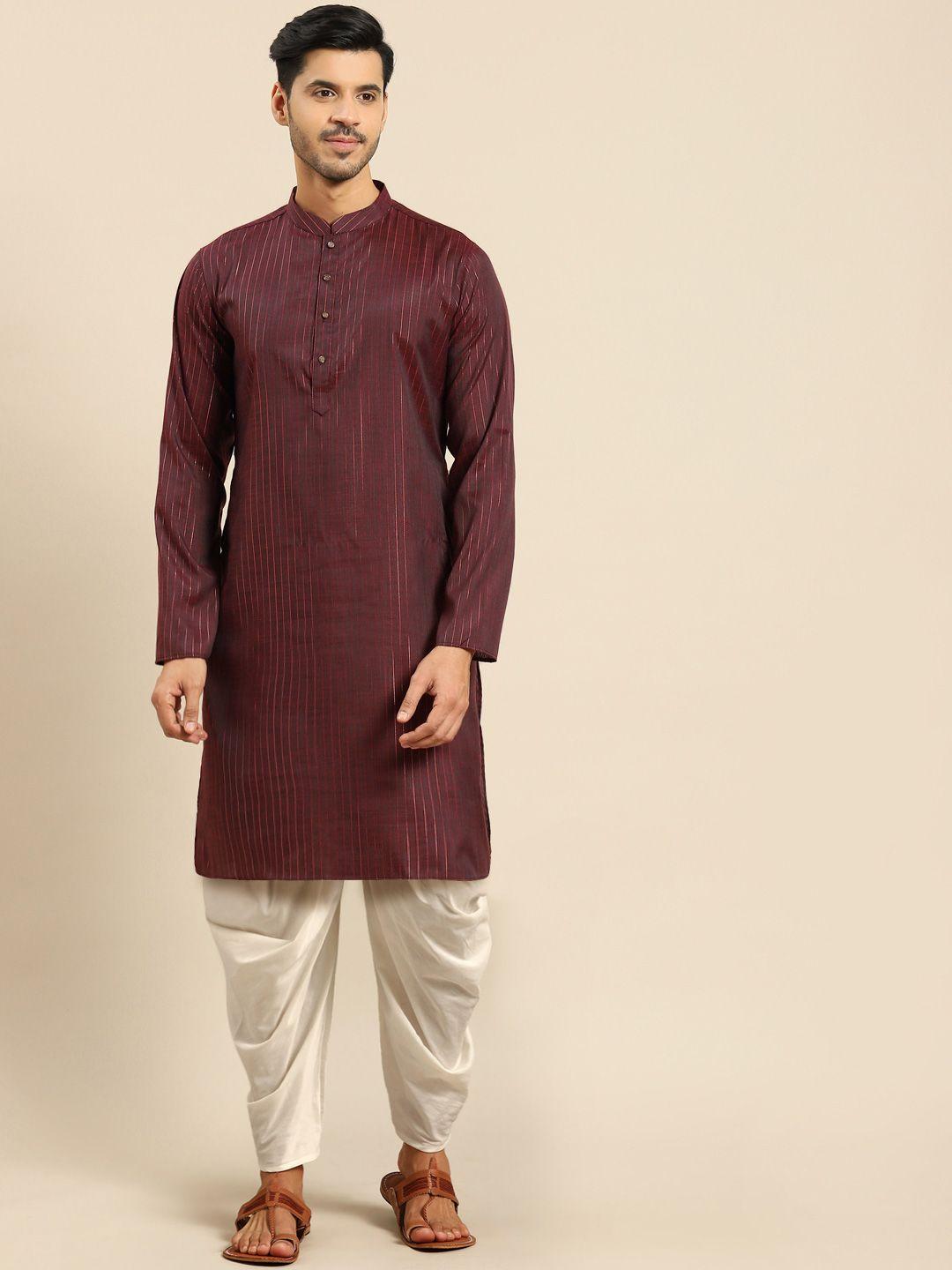 anouk vertical striped mandarin collar long sleeves straight kurta