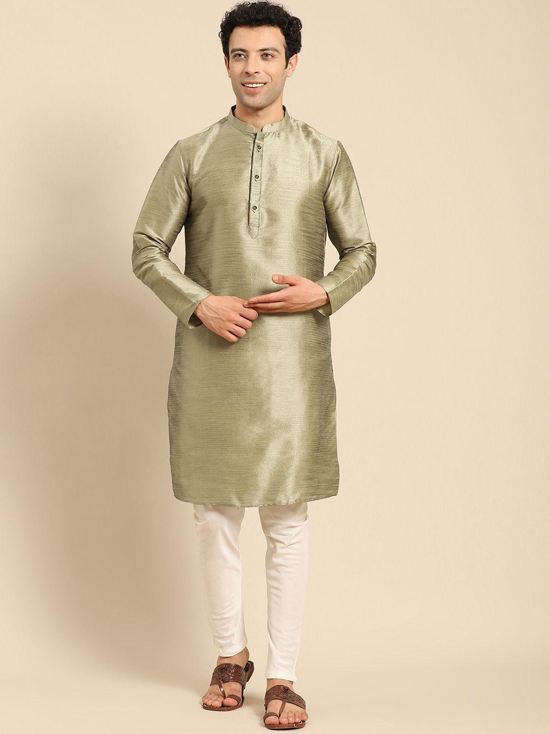 anouk thread work mandarin collar long sleeves jacquard kurta