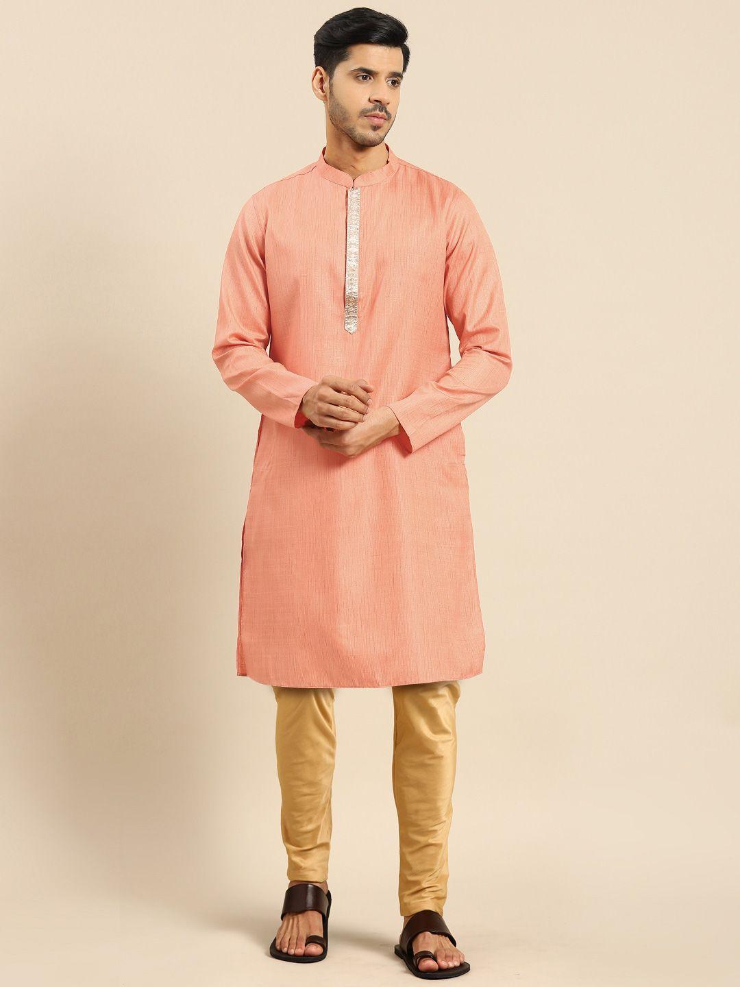 anouk mandarin collar cotton silk straight kurta