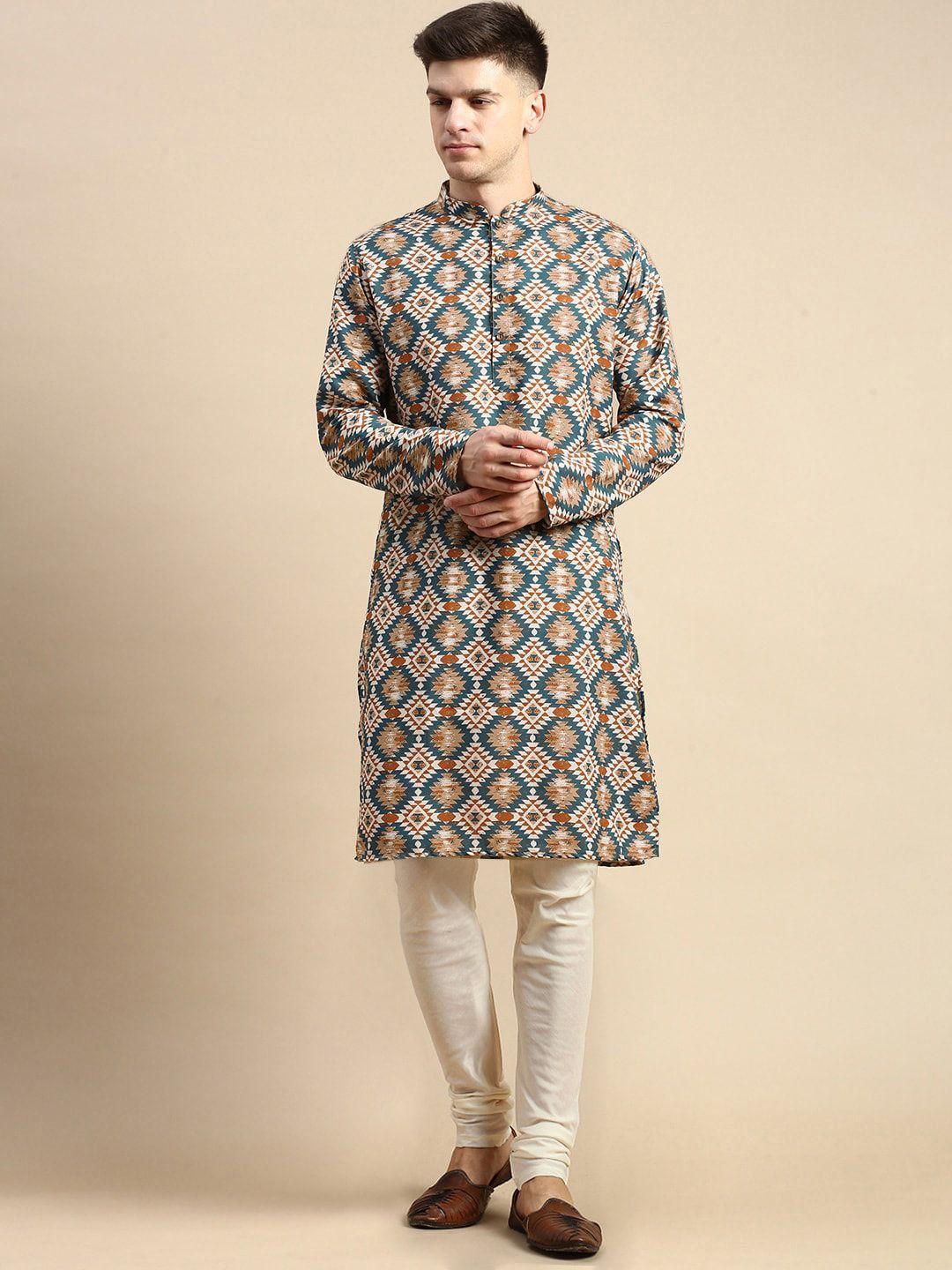 anouk ethnic motifs printed mandarin collar long sleeves straight kurta