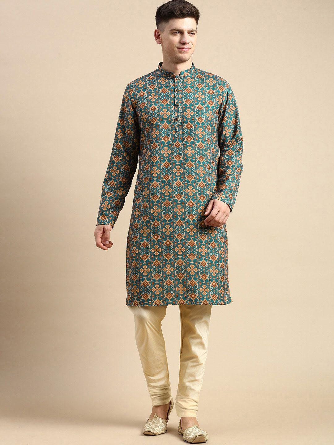 anouk ethnic motifs printed mandarin collar long sleeves cotton kurta