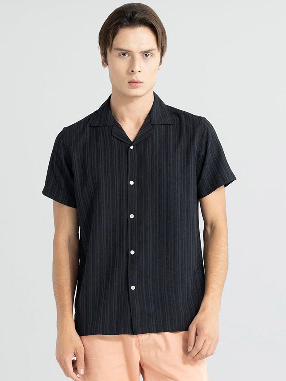 snitch black classic vertical striped casual shirt