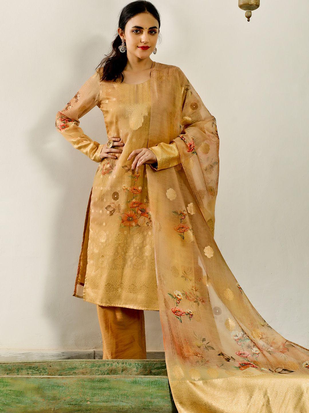 aks couture floral printed straight kurta & trousers with dupatta