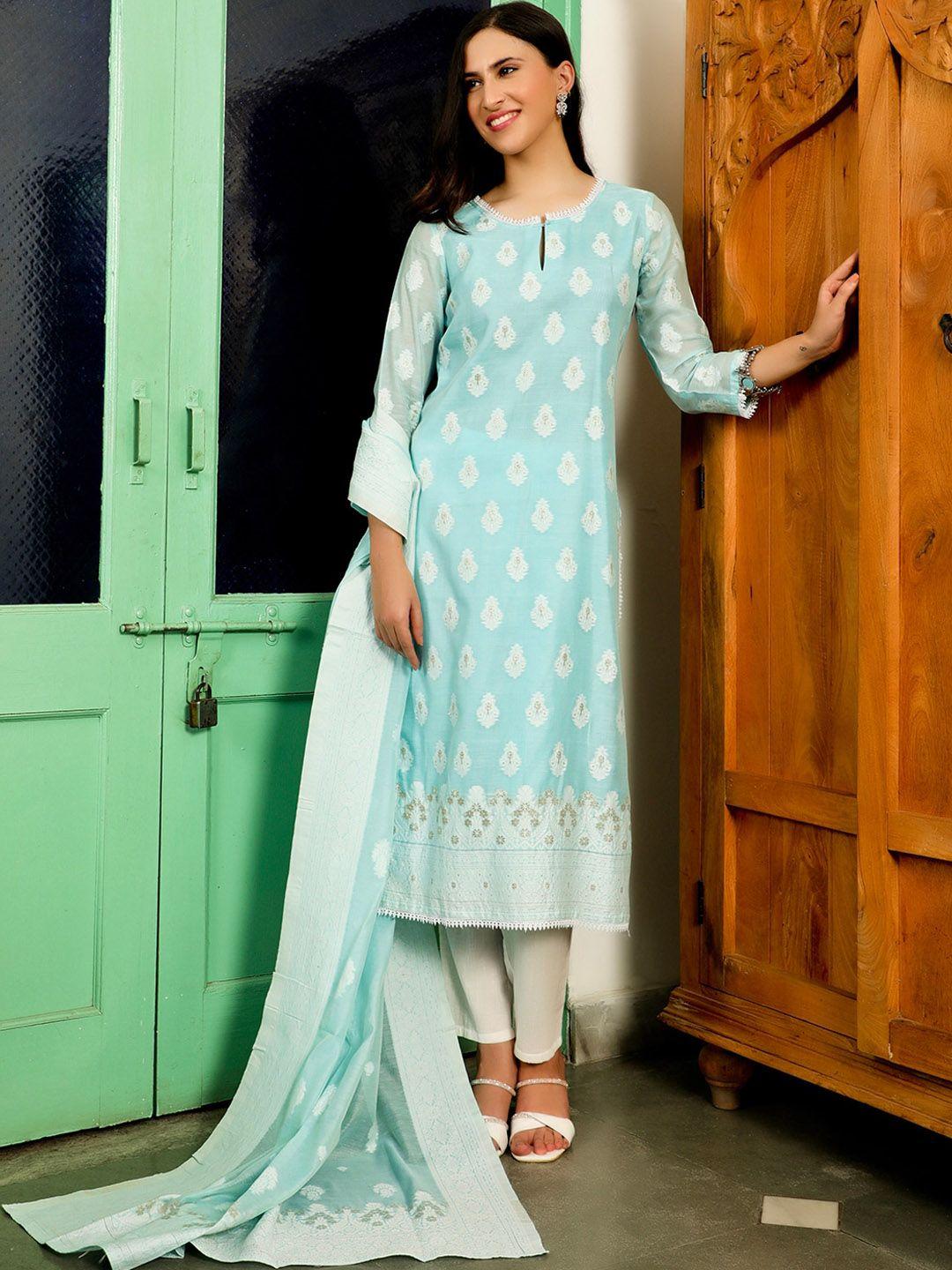 aks couture woven design straight kurta & trousers with dupatta